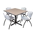 Regency Cain 48 Square Breakroom Table- Beige & 4 M Stack Chairs- Grey