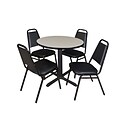 Regency Cain 30 Round Breakroom Table- Maple & 4 Restaurant Stack Chairs- Black