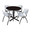 Regency Cain 36 Round Breakroom Table- Mocha Walnut & 4 M Stack Chairs- Grey