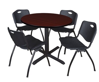 Regency Cain 42 Round Breakroom Table- Mahogany & 4 M Stack Chairs- Black