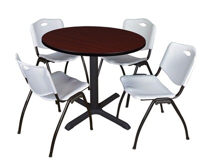 Regency Cain 42 Round Breakroom Table- Mahogany & 4 M Stack Chairs- Grey