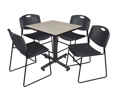Regency Kobe 30 Square Breakroom Table- Maple & 4 Zeng Stack Chairs- Black