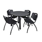 Regency Kee Breakroom Table, 42"W, Gray/Black & 4 'M' Stack Chairs, Black (TB42RNDGYBPBK47BK)
