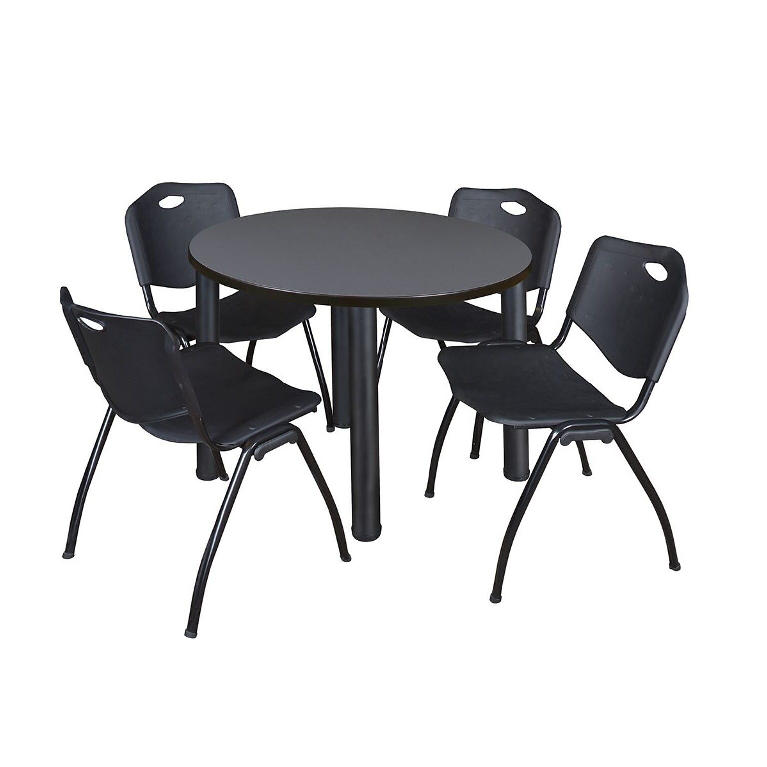 Regency Kee Breakroom Table, 42W, Gray/Black & 4 M Stack Chairs, Black (TB42RNDGYBPBK47BK)