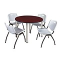 Regency Kee 48 Round Breakroom Table- Mahogany/ Chrome & 4 M Stack Chairs- Grey