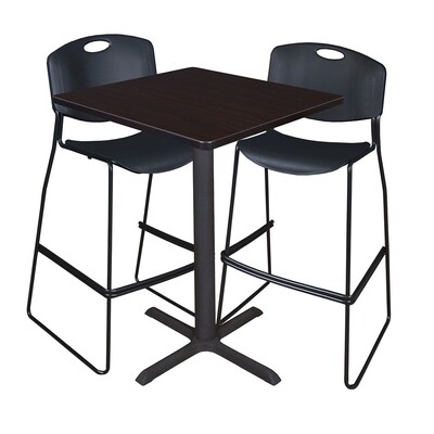 Regency Cain 30 Square Cafe Table- Mocha Walnut & 2 Zeng Stack Stools- Black