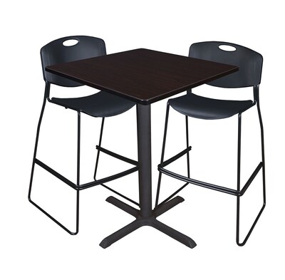 Regency Cain 36 Square Cafe Table- Mocha Walnut & 2 Zeng Stack Stools- Black