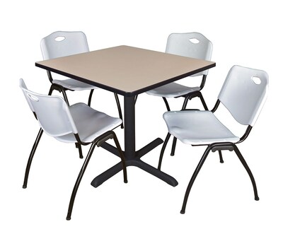 Regency Cain 36 Square Breakroom Table- Beige & 4 M Stack Chairs- Grey