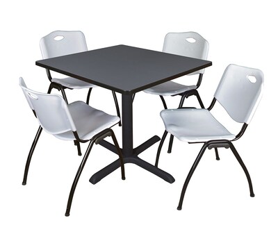 Regency Cain 36 Square Breakroom Table- Grey & 4 M Stack Chairs- Grey