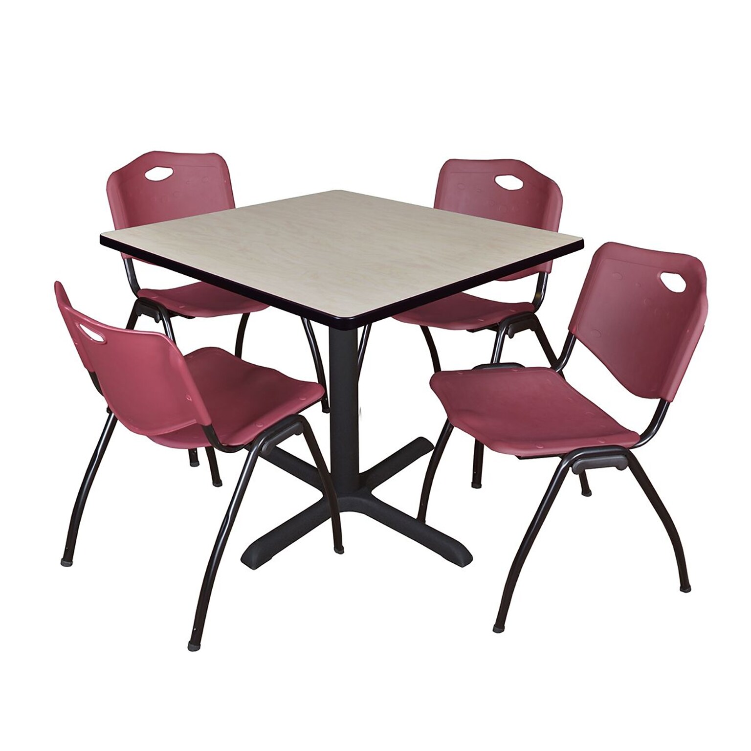 Regency Cain 36 Square Maple Breakroom Table & 4 M Stack Chairs, Burgundy (TB3636PL47BY)
