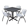 Regency Cain 42 Square Breakroom Table- Grey & 4 M Stack Chairs- Grey