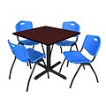Regency Cain 42 Square Breakroom Table- Mahogany & 4 M Stack Chairs- Blue