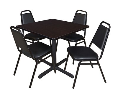 Regency Cain 42 Square Breakroom Table- Mocha Walnut & 4 Restaurant Stack Chairs- Black