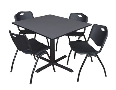 Regency Cain Breakroom Table, 48W, Gray & 4 M Stack Chairs, Black (TB4848GY47BK)