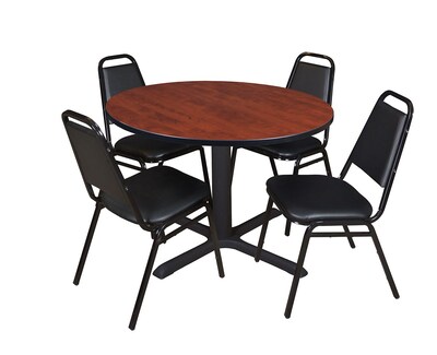Regency Cain Breakroom Table, 48W, Cherry & 4 Restaurant Stack Chairs, Black (TB48RNDCH29BK)