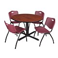 Regency Cain 48 Round Breakroom Table- Cherry & 4 M Stack Chairs- Burgundy