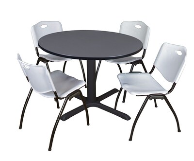 Regency Cain 48 Round Breakroom Table- Grey & 4 M Stack Chairs- Grey