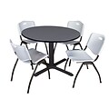 Regency Cain 48 Round Breakroom Table- Grey & 4 M Stack Chairs- Grey