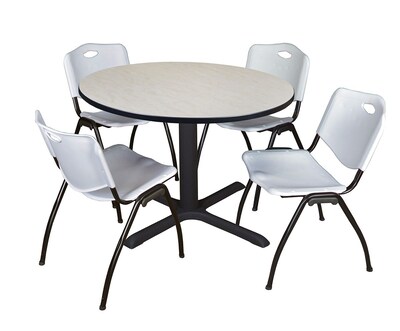 Regency Cain 48 Round Breakroom Table- Maple & 4 M Stack Chairs- Grey