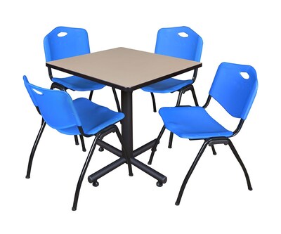 Regency Kobe 30 Square Breakroom Table- Beige & 4 M Stack Chairs- Blue