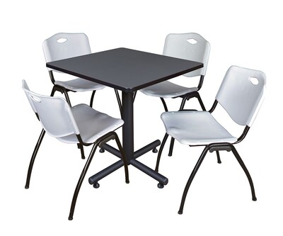 Regency Kobe 30 Square Breakroom Table- Grey & 4 M Stack Chairs- Grey