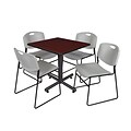 Regency Kobe 30 Square Breakroom Table- Mahogany & 4 Zeng Stack Chairs- Grey