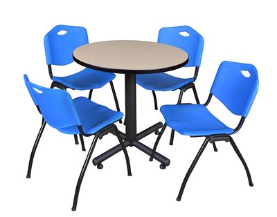 Regency Kobe 30 Round Breakroom Table- Beige & 4 M Stack Chairs- Blue