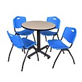Regency Kobe 30 Round Breakroom Table- Beige & 4 M Stack Chairs- Blue