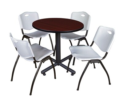 Regency Kobe 30 Round Breakroom Table- Mahogany & 4 M Stack Chairs- Grey