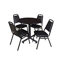 Regency Kobe 30 Round Breakroom Table- Mocha Walnut & 4 Restaurant Stack Chairs- Black