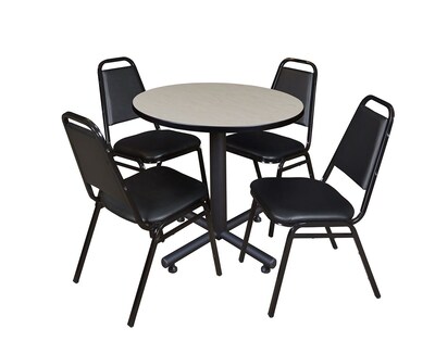Regency Kobe 30 Round Breakroom Table- Maple & 4 Restaurant Stack Chairs- Black