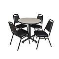 Regency Kobe 30 Round Breakroom Table- Maple & 4 Restaurant Stack Chairs- Black