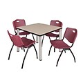 Regency Kee 42 Square Breakroom Table- Beige/ Chrome & 4 M Stack Chairs- Burgundy