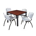 Regency Kee 42 Square Breakroom Table- Cherry/ Black & 4 M Stack Chairs- Grey