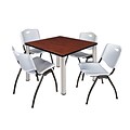 Regency Kee 42 Square Breakroom Table- Cherry/ Chrome & 4 M Stack Chairs- Grey