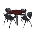 Regency Kee 42 Square Breakroom Table- Mahogany/ Black & 4 M Stack Chairs- Black