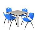 Regency Kee 42 Square Breakroom Table- Maple/ Chrome & 4 M Stack Chairs- Blue