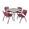 Regency Kee 42 Square Breakroom Table- Maple/ Chrome & 4 M Stack Chairs- Burgundy