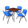 Regency Kee Breakroom Table, 30W, Cherry/Chrome & 4 M Stack Chairs, Blue (TB3030CHBPCM47BE)