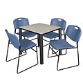Regency Kee 30 Square Breakroom Table- Maple/ Black & 4 Zeng Stack Chairs- Blue