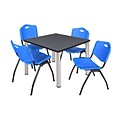 Regency Kee 36 Square Breakroom Table- Grey/ Chrome & 4 M Stack Chairs- Blue