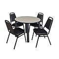 Regency Kee 42 Round Breakroom Table- Maple/ Black & 4 Restaurant Stack Chairs- Black [TB42RNDPLBPBK29BK]