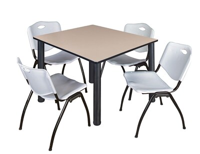 Regency Kee Breakroom Table, 48"W, Beige/Black & 4 'M' Stack Chairs, Gray (TB4848BEBPBK47GY)