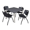 Regency Kee Square Breakroom Table & 4 M Stack Chairs, 48Wx48D, Gray/ Chrome/Black (TB4848GYBPCM