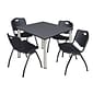 Regency Kee Square Breakroom Table & 4 'M' Stack Chairs, 48"Wx48"D, Gray/ Chrome/Black (TB4848GYBPCM47BK)