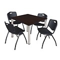Regency Kee 48 Square Breakroom Table- Mocha Walnut/ Chrome & 4 M Stack Chairs- Black [TB4848MWBPCM47BK]