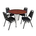 Regency Kee 48 Round Breakroom Table- Cherry/ Chrome & 4 Restaurant Stack Chairs- Black [TB48RNDCHBPCM29BK]