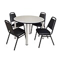 Regency Kee 48 Round Breakroom Table- Maple/ Chrome & 4 Restaurant Stack Chairs- Black [TB48RNDPLBPCM29BK]