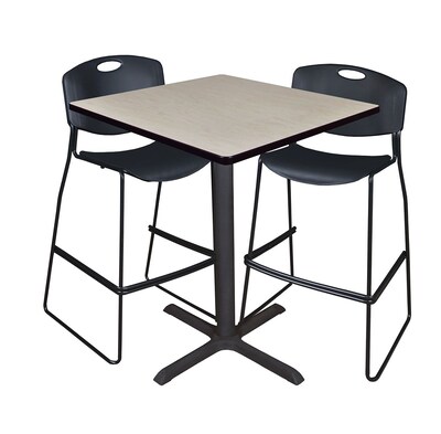 Regency Cain 36 Square Cafe Table- Maple & 2 Zeng Stack Stools- Black