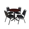 Regency Cain 30 Round Breakroom Table- Mahogany & 4 Restaurant Stack Chairs- Black